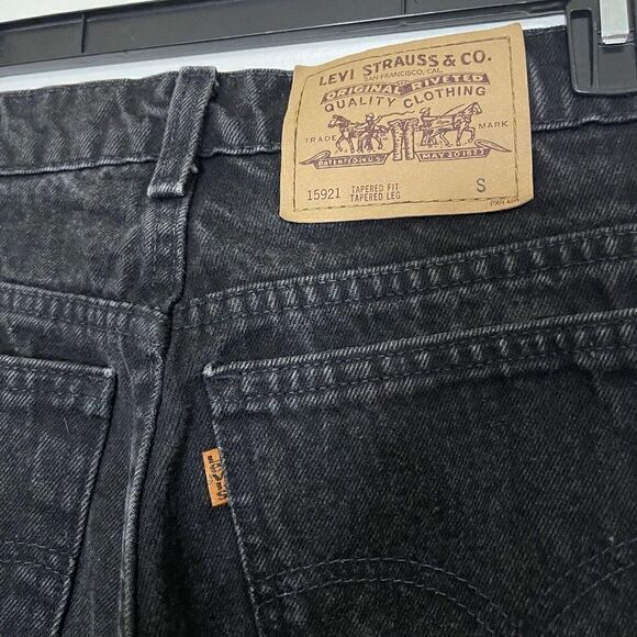 Vintage Levi's Orange tab tapered High waist black jeans 90s SZ 10short 15921 - Picture 3 of 7